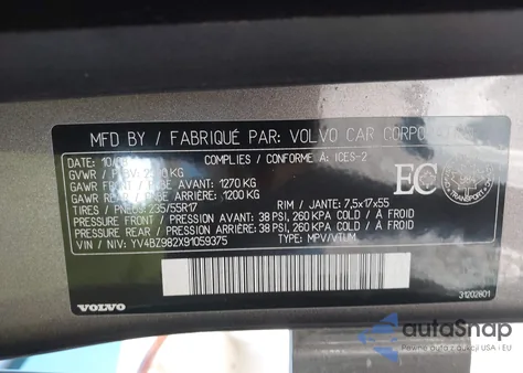 2009 Volvo Xc70 3.2 from USA, damaged, VIN YV4BZ982X91059375